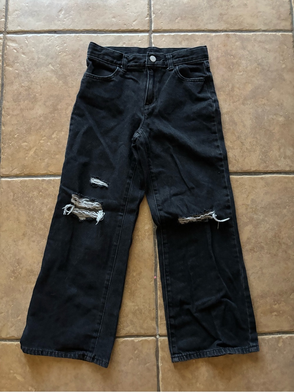 Black Distressed Wide-Leg children’s Jeans